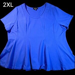 Rebel Wilson x Angels Womens 2X Blue Structured Swing Blouse Cotton Stretch Top